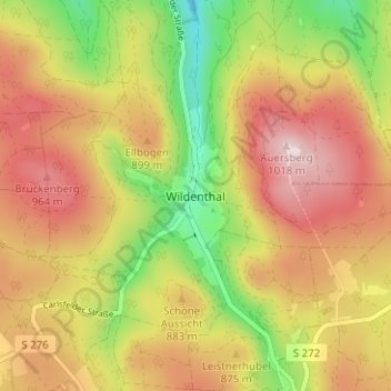 Mapa topográfico Wildenthal, altitud, relieve