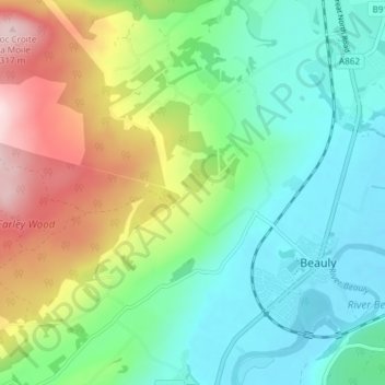 Mapa topográfico Dunmore, altitud, relieve