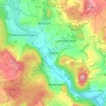 Mapa topográfico Dohm, altitud, relieve