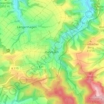 Mapa topográfico Fuhrbach, altitud, relieve