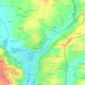 Mapa topográfico Kerdudaval, altitud, relieve