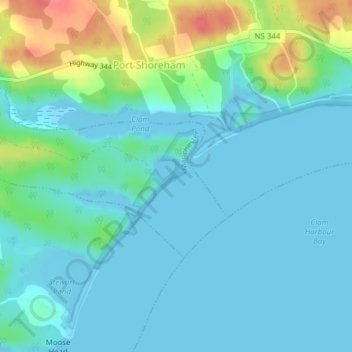 Mapa topográfico Clam Harbour Beach, altitud, relieve