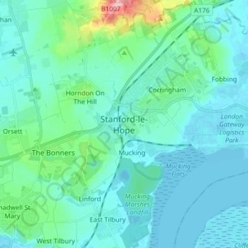 Mapa topográfico Stanford-le-Hope, altitud, relieve