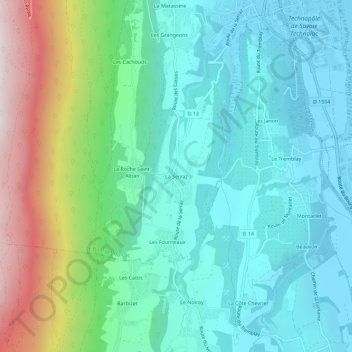Mapa topográfico La Serraz, altitud, relieve