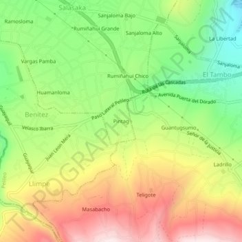 Mapa topográfico Pintag, altitud, relieve