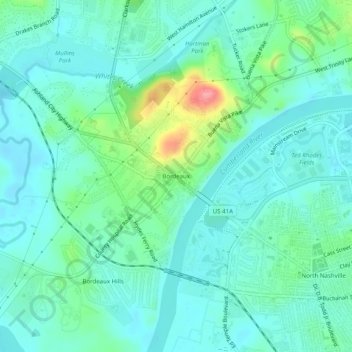 Mapa topográfico Bordeaux, altitud, relieve