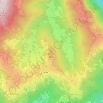 Mapa topográfico Monte Baldo, altitud, relieve