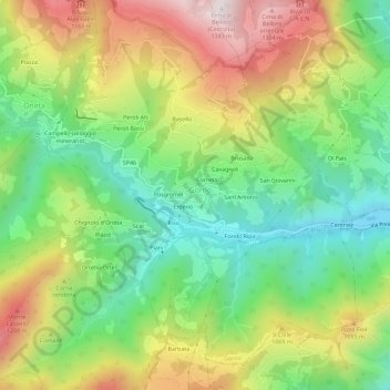 Mapa topográfico Villassio, altitud, relieve