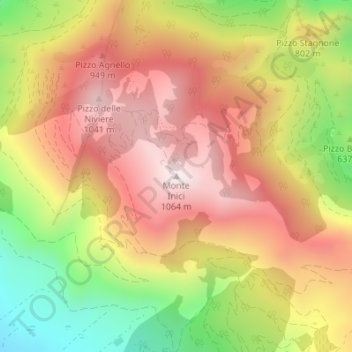 Mapa topográfico Monte Inici, altitud, relieve