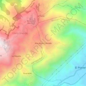 Mapa topográfico Alto de La Colorada, altitud, relieve