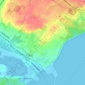 Mapa topográfico Mukran, altitud, relieve