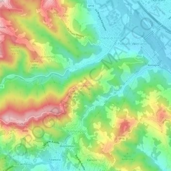 Mapa topográfico Valeriano, altitud, relieve