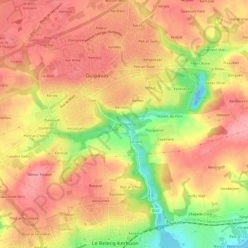 Mapa topográfico Coz Castel, altitud, relieve