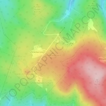 Mapa topográfico Schneckenstein, altitud, relieve