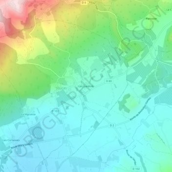 Mapa topográfico Les Gardiols, altitud, relieve
