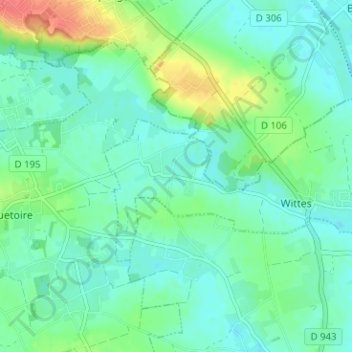 Mapa topográfico Cohem, altitud, relieve