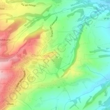 Mapa topográfico Valdichiana, altitud, relieve