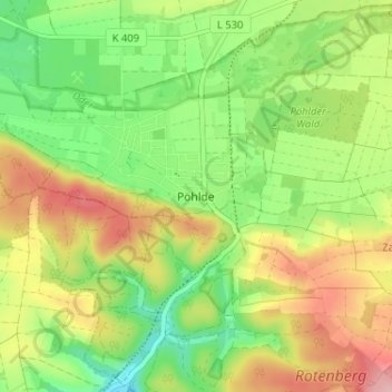 Mapa topográfico Pöhlde, altitud, relieve
