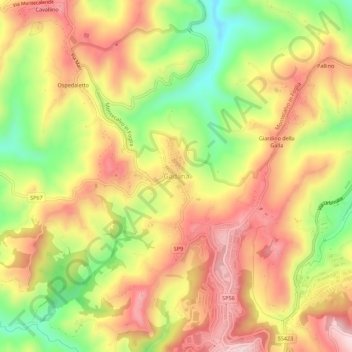 Mapa topográfico Gadana, altitud, relieve