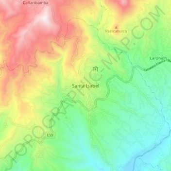 Mapa topográfico Santa Isabel, altitud, relieve