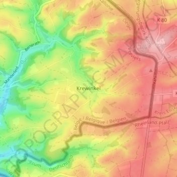 Mapa topográfico Krewinkel, altitud, relieve