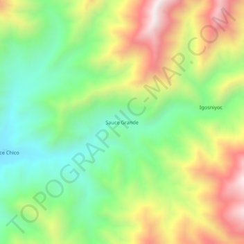 Mapa topográfico Sauce Grande, altitud, relieve