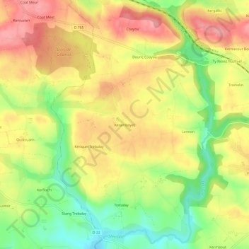 Mapa topográfico Keramboyec, altitud, relieve