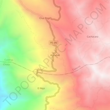 Mapa topográfico Adcuñac, altitud, relieve