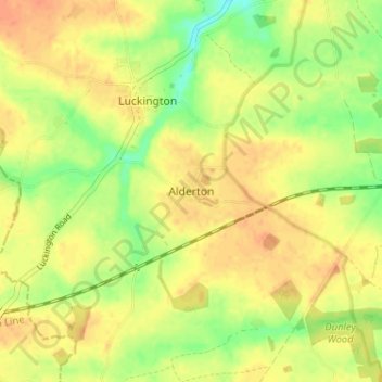 Mapa topográfico Alderton, altitud, relieve