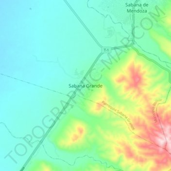 Mapa topográfico Sabana Grande, altitud, relieve