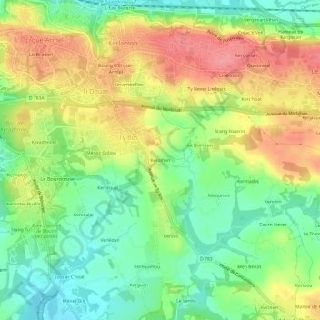 Mapa topográfico Keromen, altitud, relieve