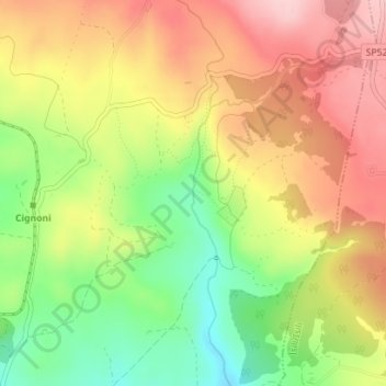 Mapa topográfico Funtana Is Arinus, altitud, relieve