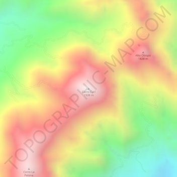 Mapa topográfico Cerro Curí, altitud, relieve