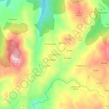 Mapa topográfico Corredoira, altitud, relieve