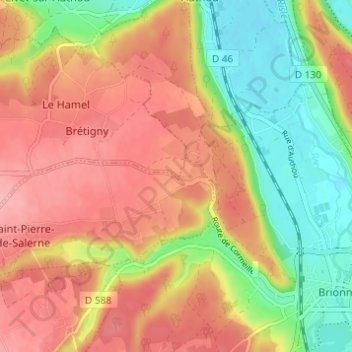 Mapa topográfico La Harengère, altitud, relieve