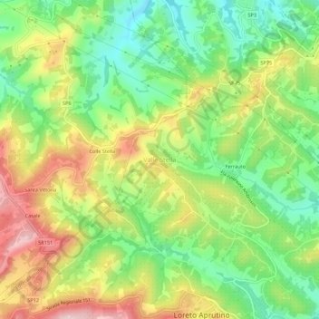 Mapa topográfico Valle Stella, altitud, relieve