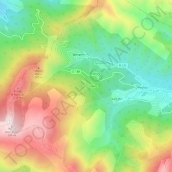 Mapa topográfico Fieno, altitud, relieve