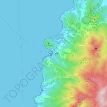 Mapa topográfico Deshaies, altitud, relieve