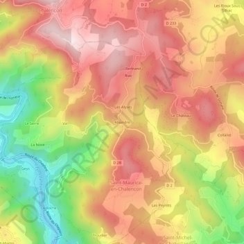 Mapa topográfico Alliandre, altitud, relieve