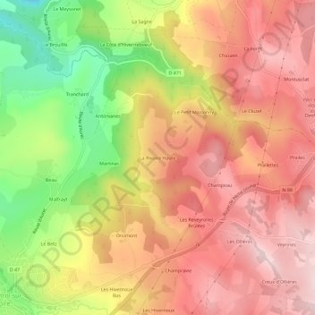 Mapa topográfico La Rivoire Haute, altitud, relieve