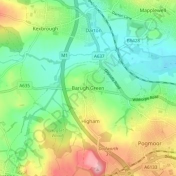 Mapa topográfico Barugh Green, altitud, relieve