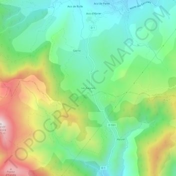 Mapa topográfico Les Sagnes, altitud, relieve