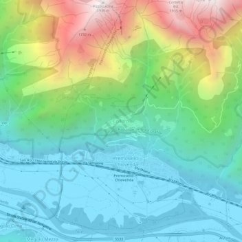 Mapa topográfico Colloro, altitud, relieve