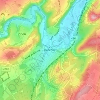 Mapa topográfico Barvaux, altitud, relieve