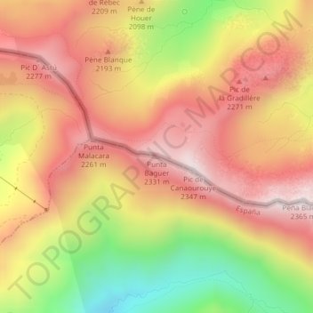 Mapa topográfico Punta Bagüer, altitud, relieve