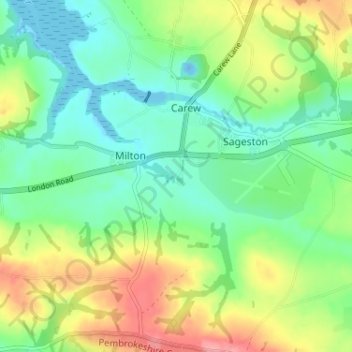 Mapa topográfico Carew Cheriton, altitud, relieve