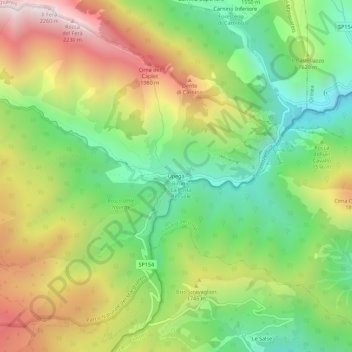 Mapa topográfico Upega, altitud, relieve