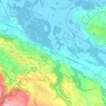 Mapa topográfico Thuellin, altitud, relieve