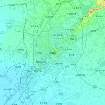 Mapa topográfico 唐山市, altitud, relieve