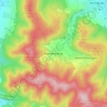 Mapa topográfico Breitenkamp, altitud, relieve